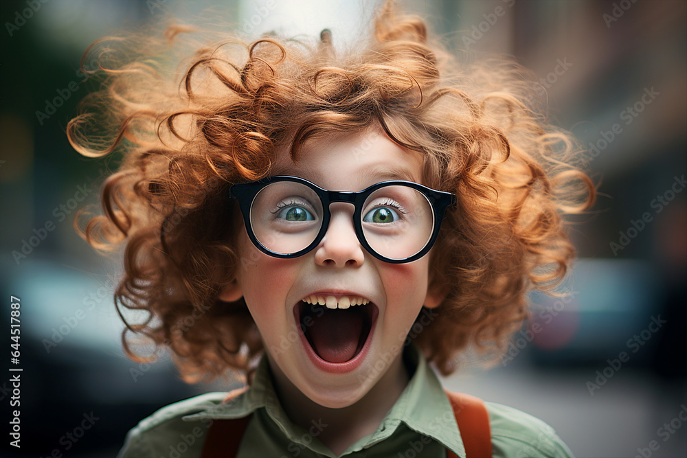 Picture of nice cheerful crazy kid wear eyeglasses have fun good mood generative AI concept