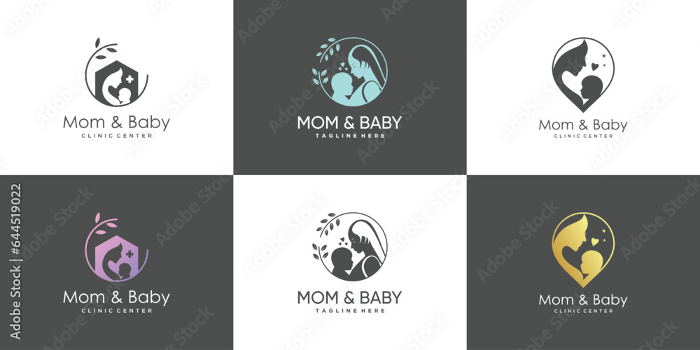mom and baby logo design collection with modern unique style premium vector