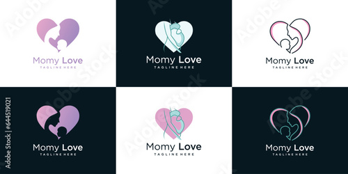 mom and baby logo design collection with modern unique style premium vector