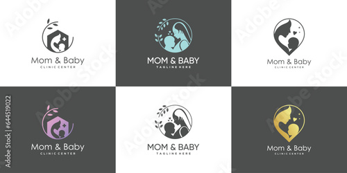 mom and baby logo design collection with modern unique style premium vector
