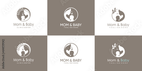 mom and baby logo design collection with modern unique style premium vector