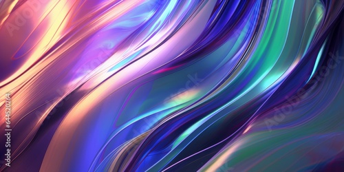 Abstract background consisting of holographic chrome gradient waves. Surface of the liquid  ripples  and reflections. Illustration created using a 3d render.