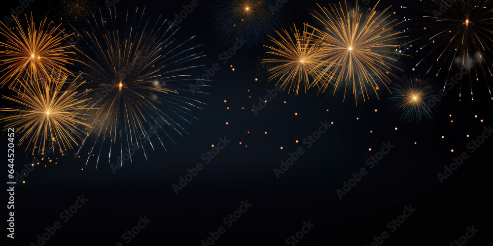 Fireworks in the night sky, Blue invitation card for new years eve party event with large empty space for text Fireworks in the night sky, Blue invitation card for new years eve party event with large empty space for text