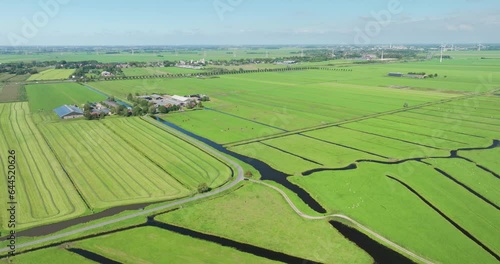 Aerial view of countryside with meadows and nature reserve De Wilck, Hazerswoude-Dorp, Zuid-Holland, Netherlands photo