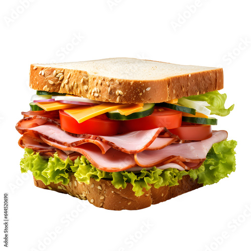 sandwich with ham and vegetables Isolated on Transparent Background. Generative AI