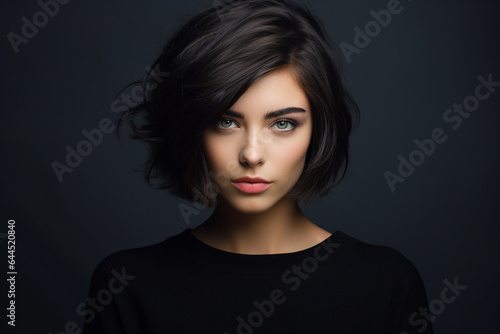 Generative AI portrait of fashion model brunette hair short haircut trendy salon hairstyle