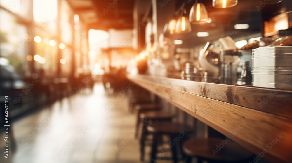  A Blurry or out - of - focus image of coffee shop interior or abstract coffee shop for background. showcasing crisp details and a shallow depth oujikhnf field photography