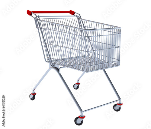 3D render of metal Shopping cart isolated on transparent background