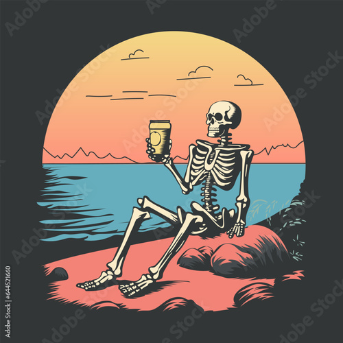 Skeleton drinking a coffee vector Stock Illustration Design