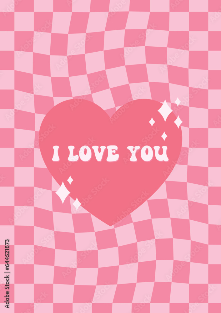 Happy Valentine's day greeting card, cute retro love print, 60s, 70s style vector illustration poster Happy Valentine's day greeting card, cute retro love print, 60s, 70s style vector illustration poster