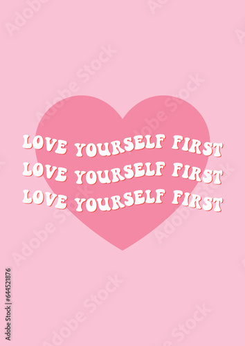 Happy Valentine's day greeting card, cute retro self love print, 60s, 70s style vector illustration poster