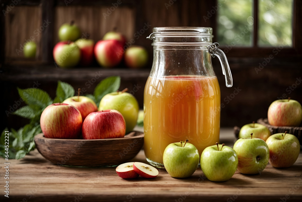 Fresh ripe apples and juice Fresh ripe apples and juice