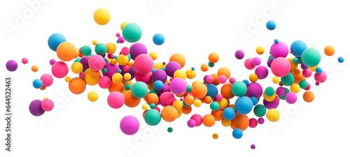 Abstract composition with many colorful random flying spheres isolated on transparent background. Colorful rainbow matte soft balls in different sizes. PNG file photo