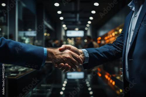 Businessmen shaking hands in a gesture of a concluded agreement, signing a contract, a contract. Business concept. Generative Ai.