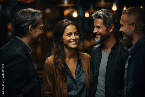 Woman during a business meeting, business conference. The concept of climbing to the top of women's careers. Generative Ai.