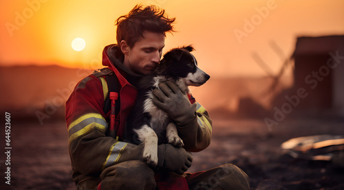 The fireman rescued the dog photo