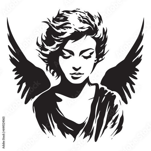 black and white drawing angel