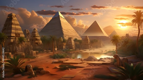 Ancient Egypt with a beautiful sunset