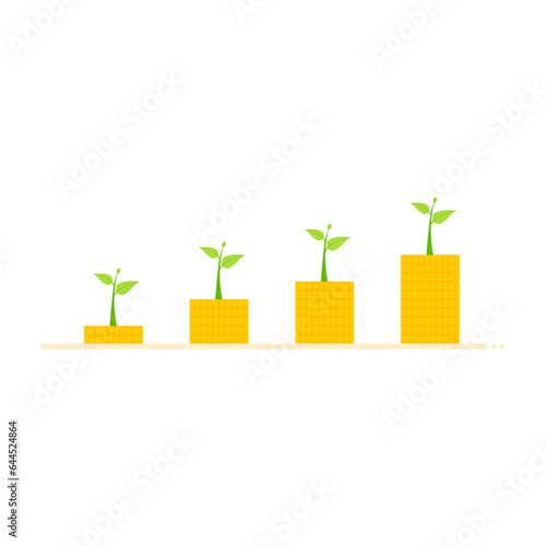 Financial planning in life. Vector money saving guidelines. Seedling diagram and success level medals on white background.
