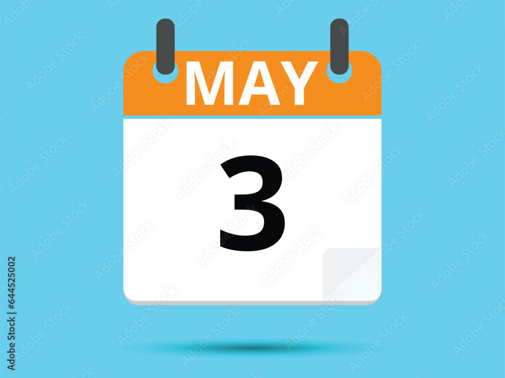 3 May. Flat icon calendar isolated on blue background. Vector illustration. 3 May. Flat icon calendar isolated on blue background. Vector illustration.