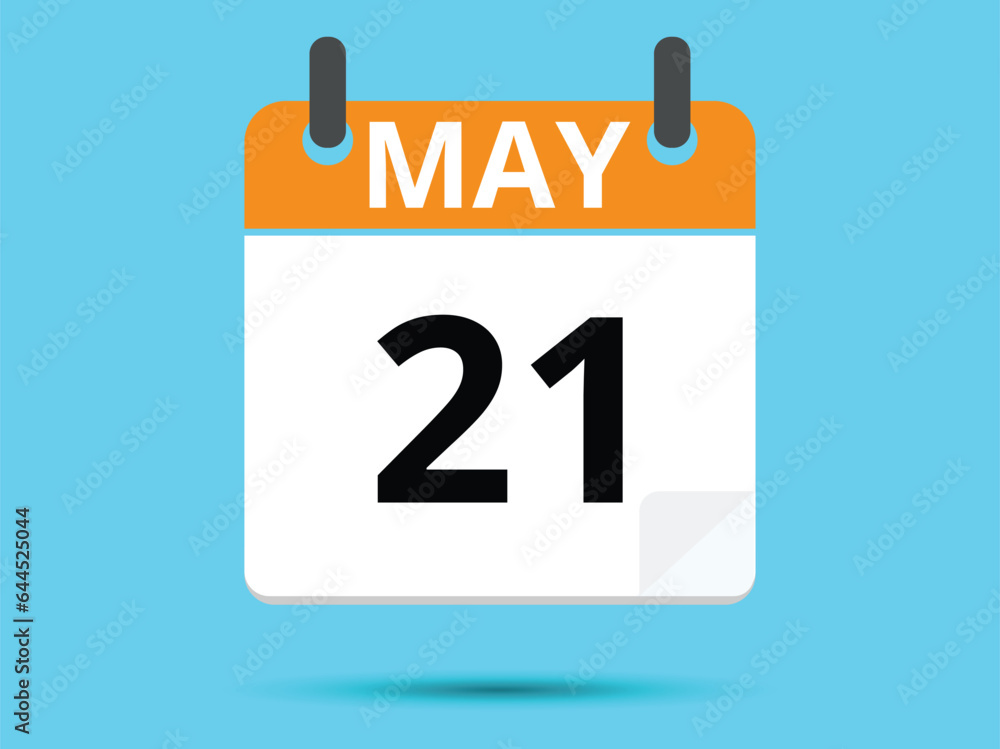 Fototapeta premium 21 May. Flat icon calendar isolated on blue background. Vector illustration.