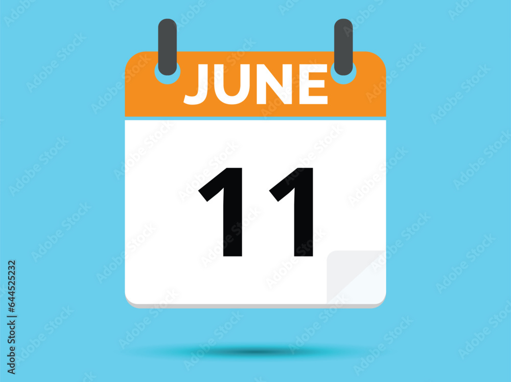 11 June. Flat icon calendar isolated on blue background. Vector illustration. 11 June. Flat icon calendar isolated on blue background. Vector illustration.