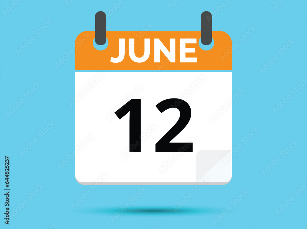 Fototapeta premium 12 June. Flat icon calendar isolated on blue background. Vector illustration.