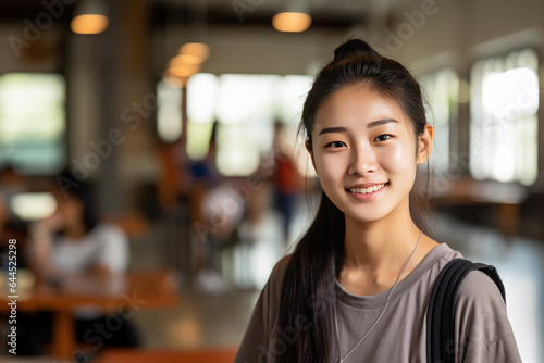 Happy asian girl student portrait in university