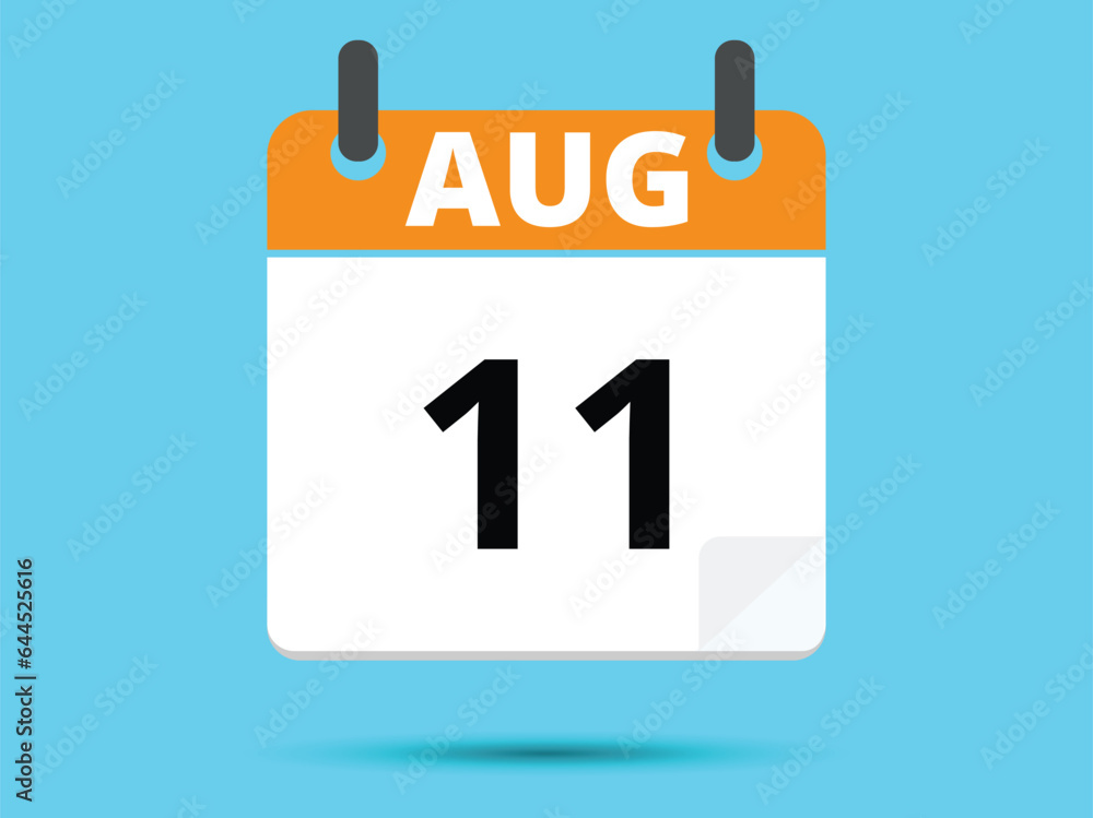 11 August. Flat icon calendar isolated on blue background. Vector illustration. 11 August. Flat icon calendar isolated on blue background. Vector illustration.