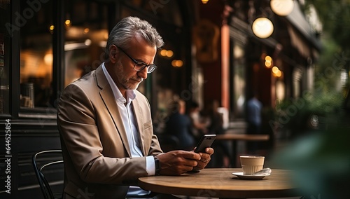 Mature businessman using mobile phone while sitting at table in coffee shop