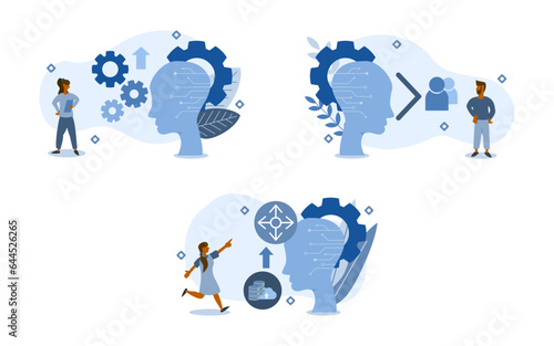 AI Impacts illustration set. characters are looking at AI positive working including increase work efficiency, efficient than humans, and set Goal. AI positive impacts concept. vector illustration.