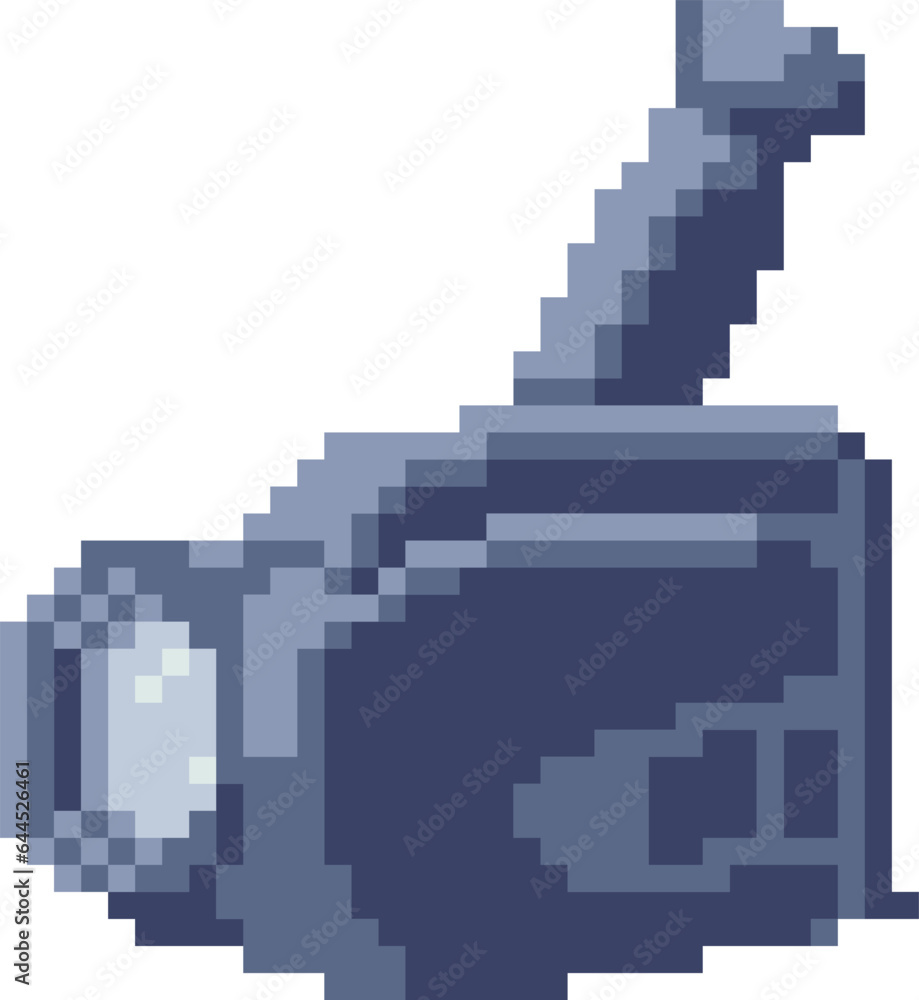 Pixel art cassette tape video camera recorder. Old camcorder vector icon in retro video game style. Pixel art cassette tape video camera recorder. Old camcorder vector icon in retro video game style.