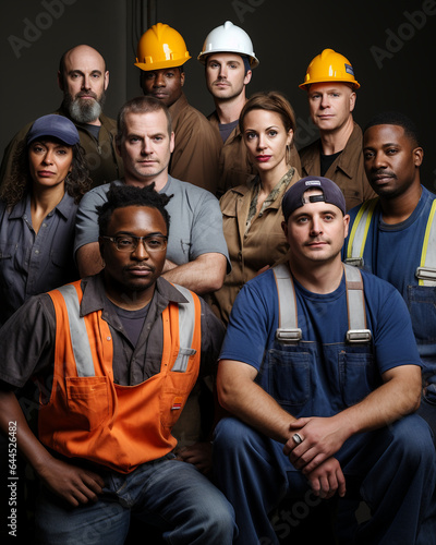 Generative ai male and female multiethnic blue collar workers posing