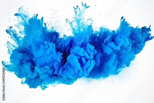 Blue Powder Explosion on White Background - Abstract Freeze Motion of Colorful Powder Splash for Festival Holi Celebration
