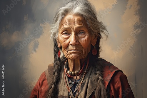 Portrait of a Cherokee Woman from the Old West: Capturing the Beauty and Strength of Native American Heritage photo