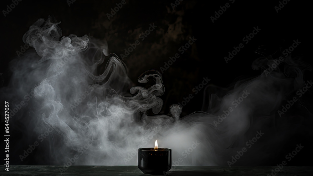 black candle in the dark with smoke, ai generated