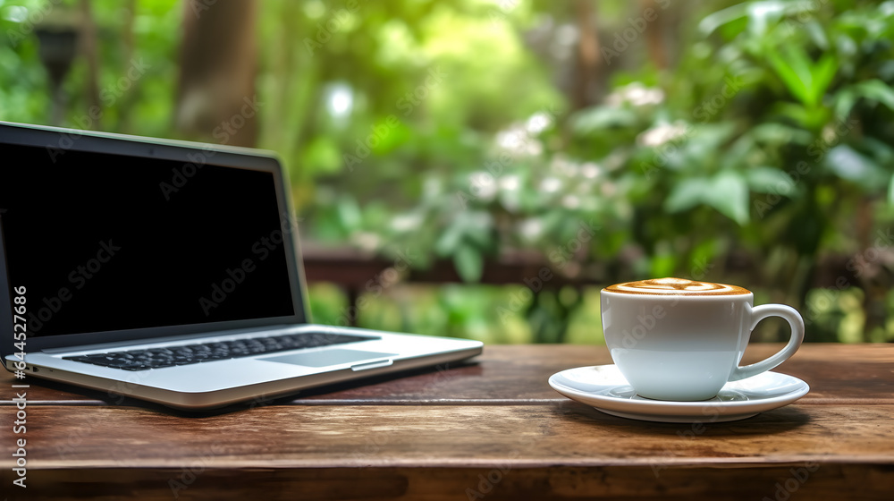 cup of coffee and laptop, generative ai cup of coffee and laptop, generative ai