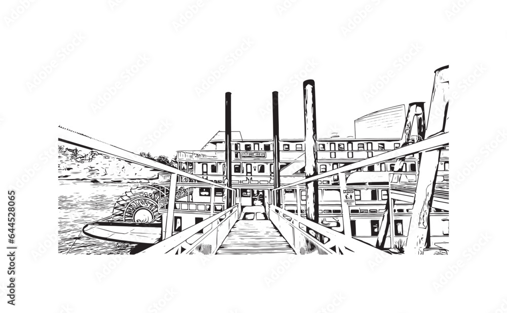 Building view with landmark of Sacramento is the 
city in California. Hand drawn sketch illustration in vector.