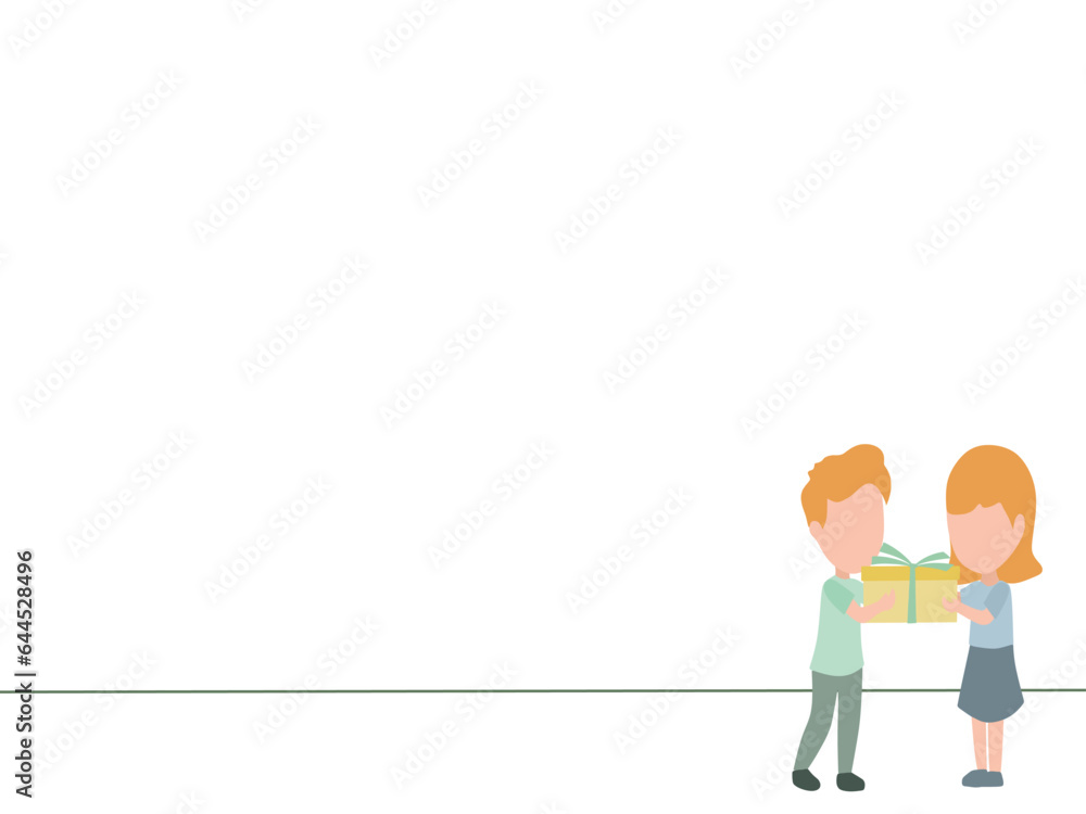 simple graphic design about boys give gifts to girls concept, children's friendship, special surprise, one line vector illustration for presentation. simple graphic design about boys give gifts to girls concept, children's friendship, special surprise, one line vector illustration for presentation.