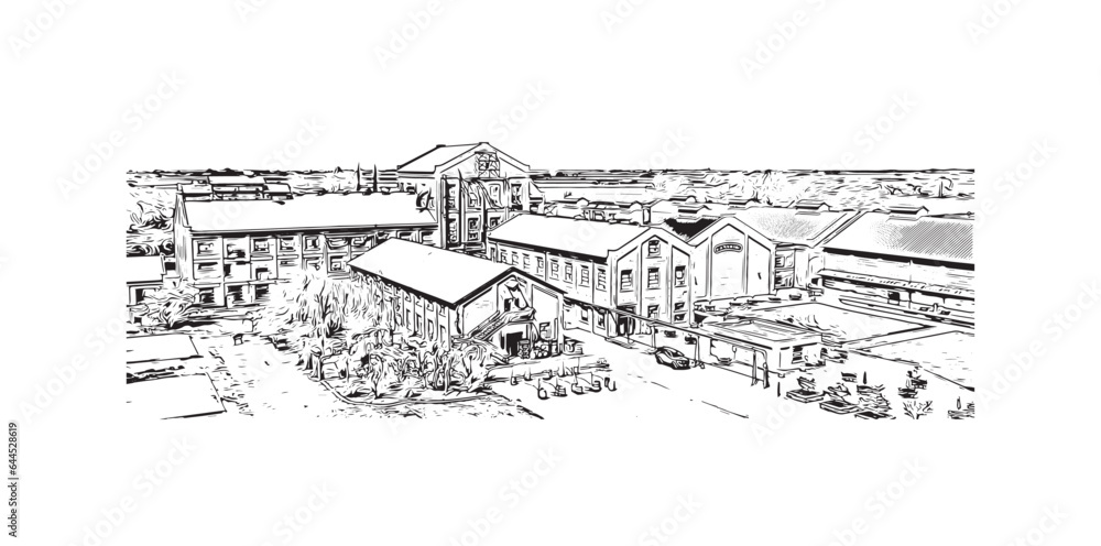 Building view with landmark of Sacramento is the 
city in California. Hand drawn sketch illustration in vector.