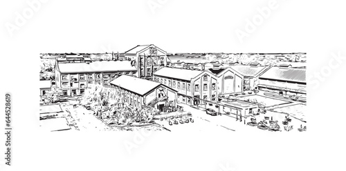 Building view with landmark of Sacramento is the city in California. Hand drawn sketch illustration in vector.