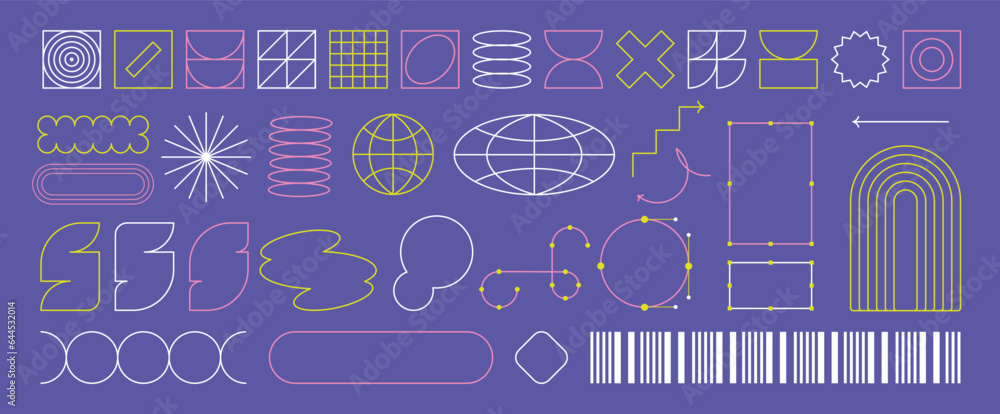 Trendy line elements Y2k. Neo brutalism design. Checker board print Retro shape. Bright colors. zine aesthetic. Vectored shapes, retro vibes. 