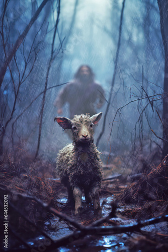 Jesus running for lost lamb