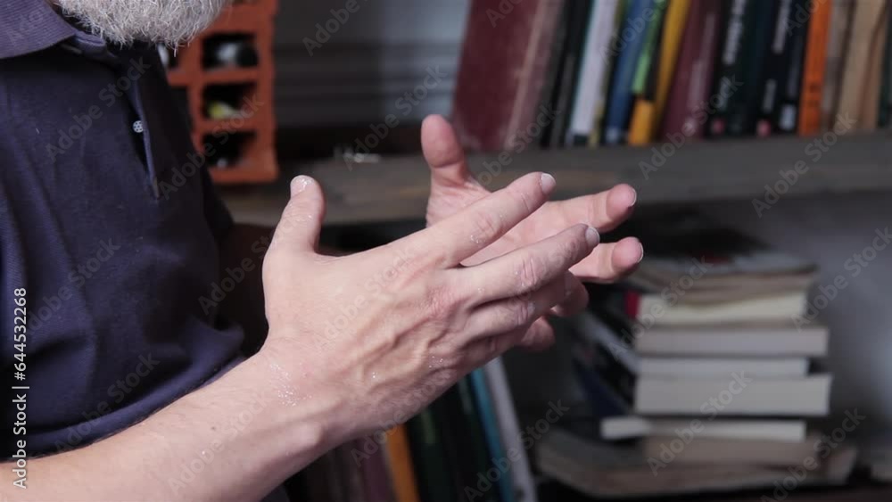 Hands of a Bearded Man While Talking With Someone in a Room. Close Up. Hands of a Bearded Man While Talking With Someone in a Room. Close Up.