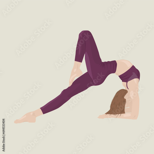 Mujer realizando variante de la postura de la rueda, o puente, ilustración, yoga photo