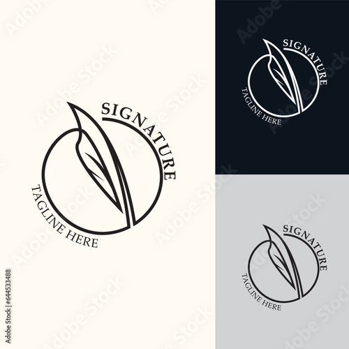 Feather and signature logo design minimalist business symbol sign template illustration