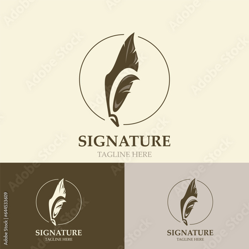 Feather and signature logo design minimalist business symbol sign template illustration
