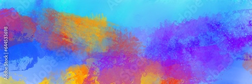 Canvas Print Bold blue purple pink orange and yellow painted color splashes or blobs on light