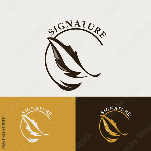 Feather and signature logo design minimalist business symbol sign template illustration