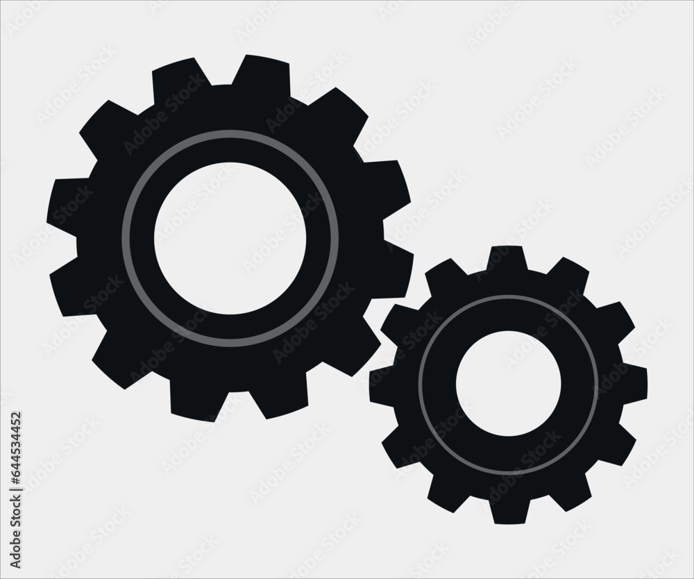 Large and small gears. Vector on a gray background. Large and small gears. Vector on a gray background.
